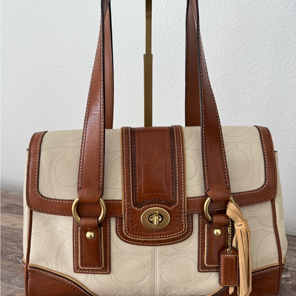COACH Embroidered Leather Hamptons Shoulder Bag